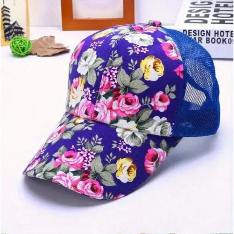 Wholesale Floral Cross Ponytail Polyester Baseball Cap