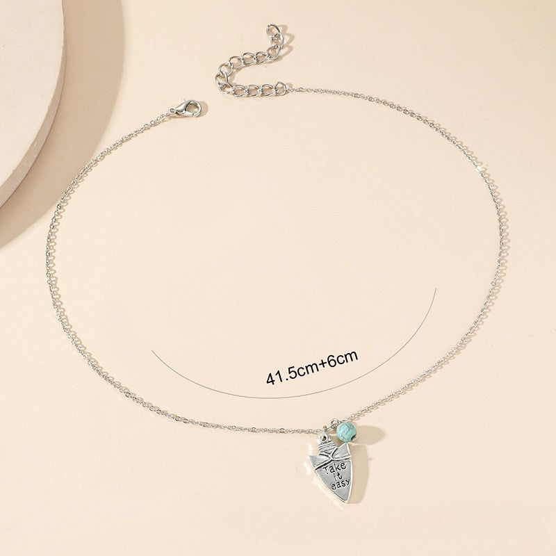 Wholesale Fashion Retro Geometric Letter Pattern Square Turquoise Necklace