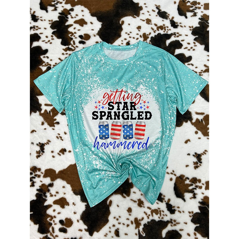 Wholesale Summer Independence Day Printed Short Sleeve T-Shirts for Women