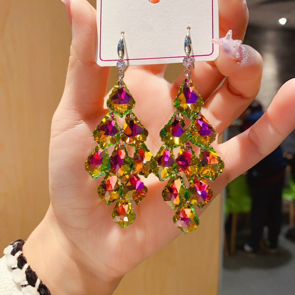 Wholesale 925 Silver Needle Exaggerated Crystal Simple Long Tassel High-end Earrings