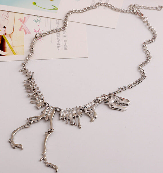 Wholesale Goth Theme Exaggerated Retro Dinosaur Skeleton Alloy Necklace