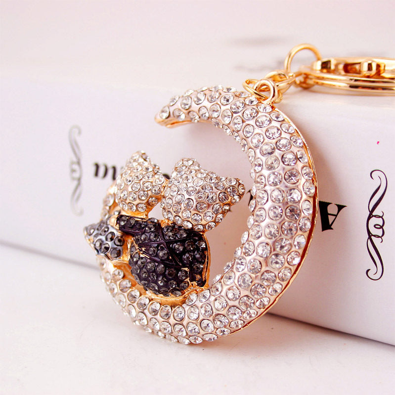 Wholesale Cute Diamond Inlaid Moon Bear Alloy Keychain