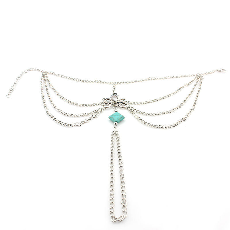 Wholesale Bohemian Retro Hollow Square Turquoise Tassels Fingernail Anklet