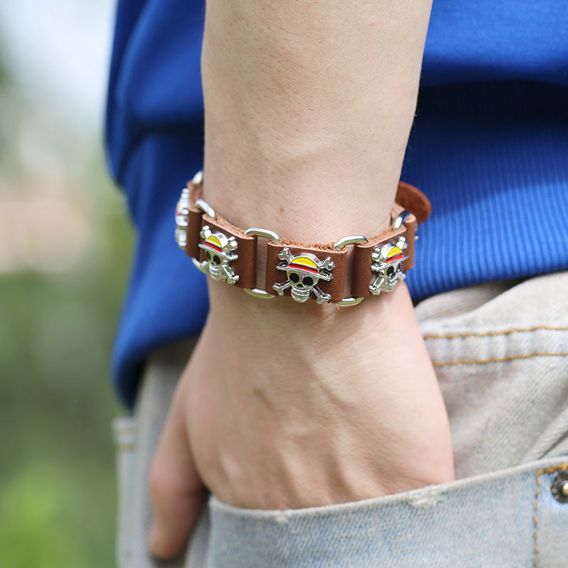 Wholesale Skull Punk Genuine Leather Men's Bracelets