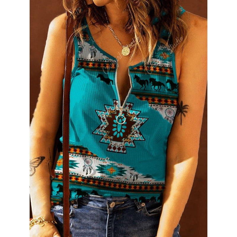 Wholesale Polyester Western Ethnic Style Printed Sleeveless