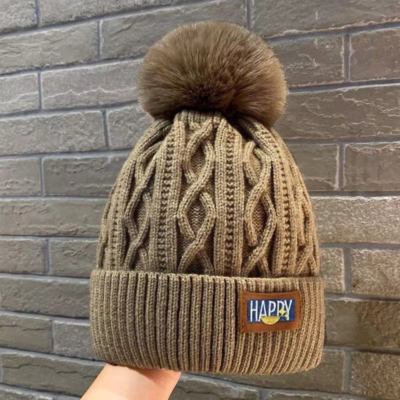 Wholesale Wool Winter Plus Velvet Thick Warm Knitted Japanese Style Large Head Circumference Anti-freeze Ear Protection Wool Ball Hat