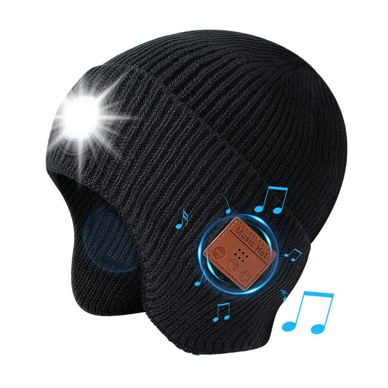 Wholesale Rechargeable Luminous Bluetooth Earphones Outdoor Warm Knitted Hat