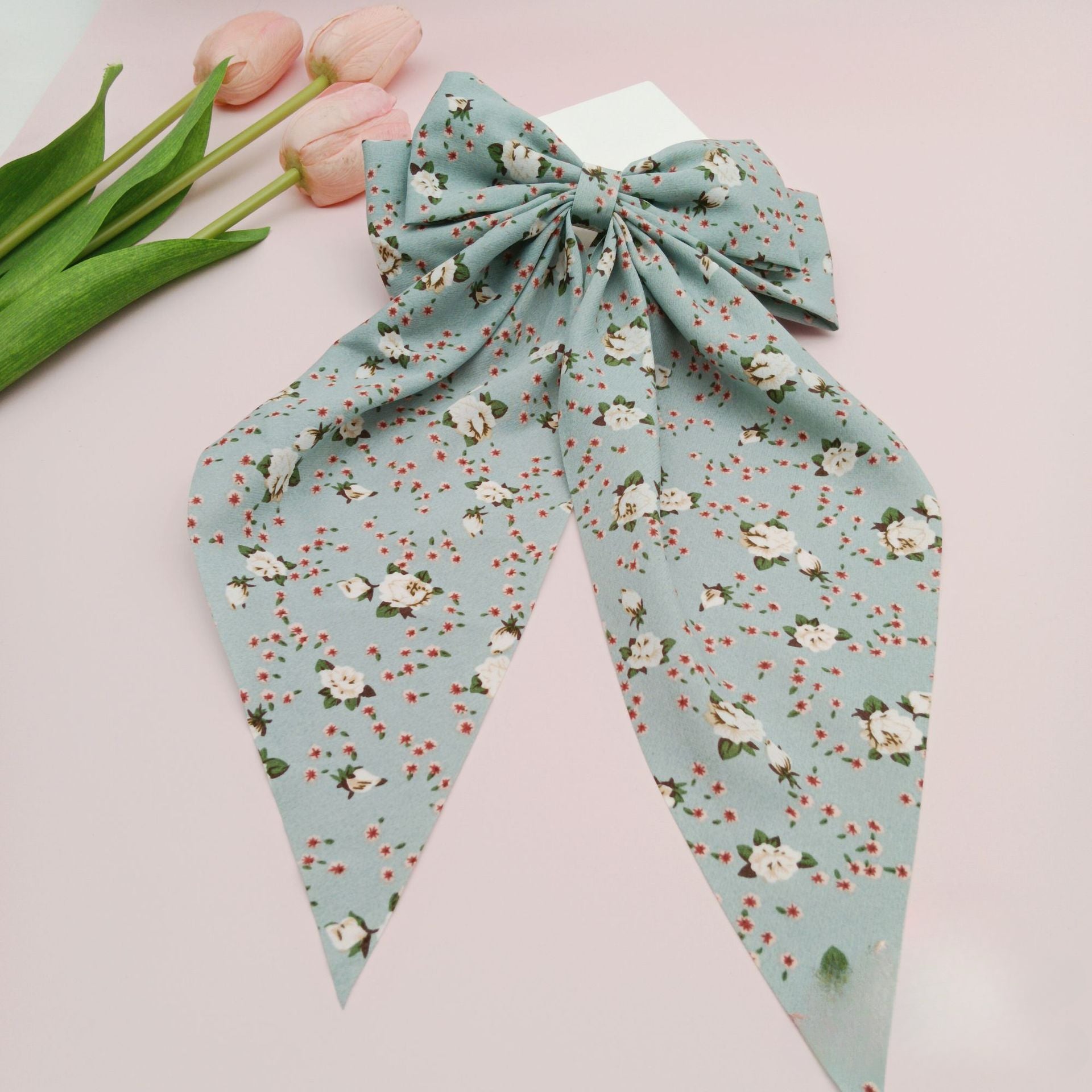 Wholesale Fabric Floral Scarf Ribbon Bow Spring Clip