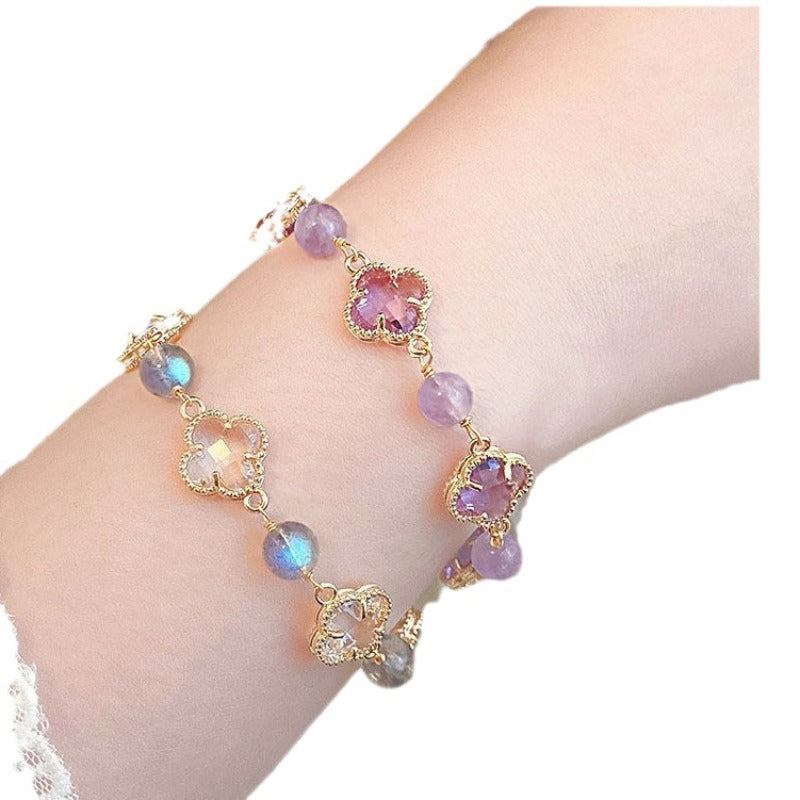 Wholesale Natural Amethyst Gray Four-leaf Clover Bracelet