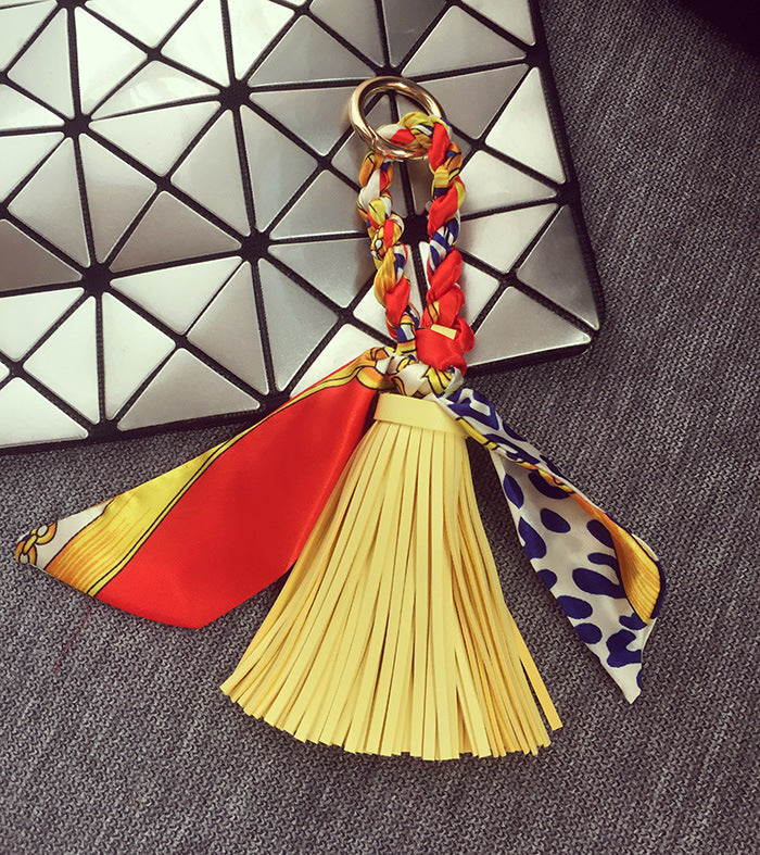 Wholesale Spring and Summer Leather Scarf Tassel Pendant Keychain