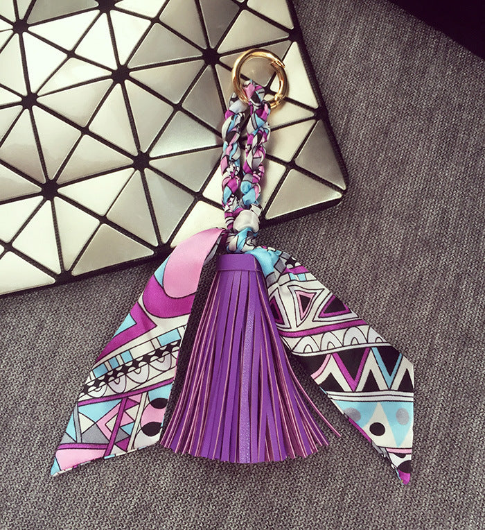 Wholesale Spring and Summer Leather Scarf Tassel Pendant Keychain