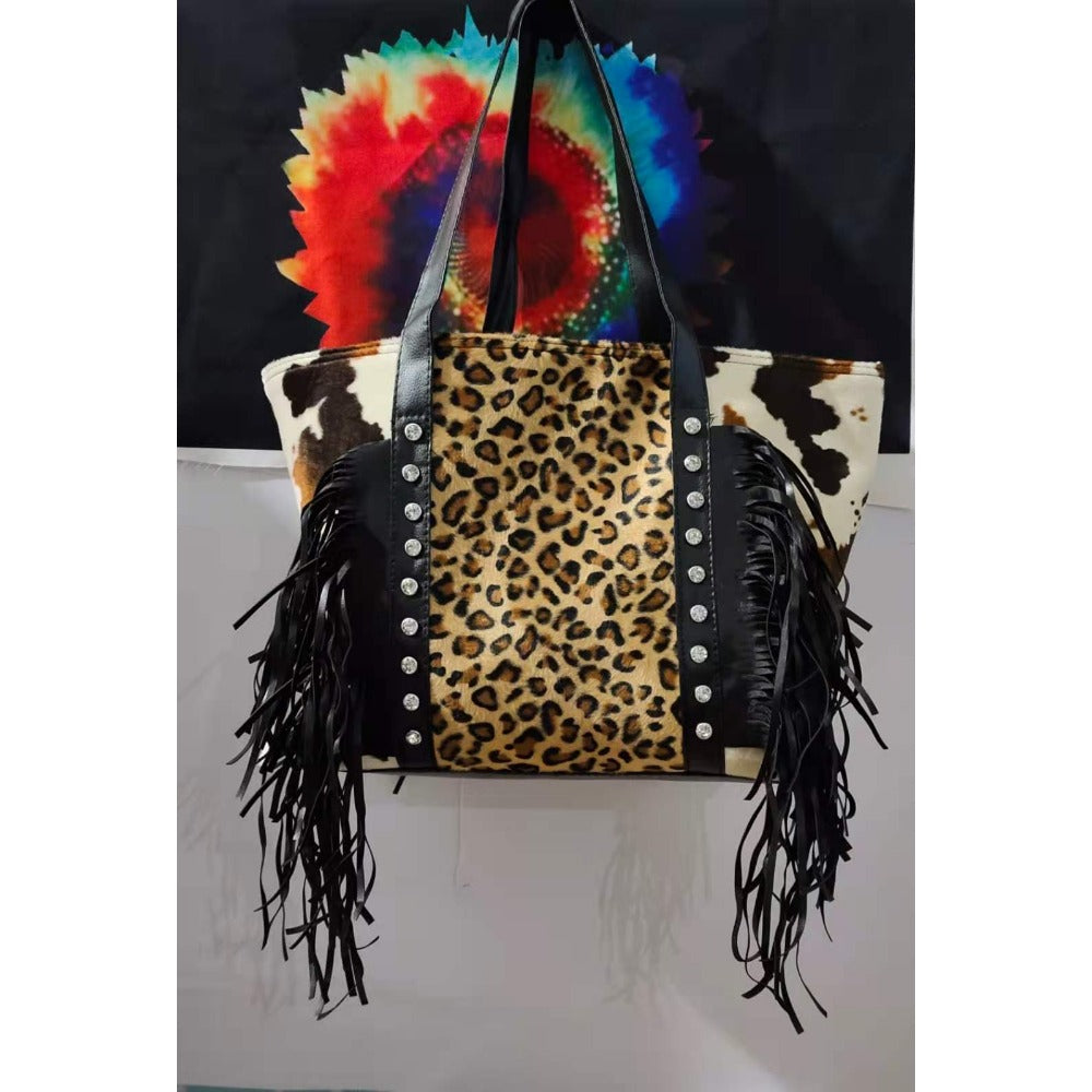 Wholesale Western Style Leopard Pattern Cow Pattern Sunflower Black Red Checkered Tassel Shoulder Bag