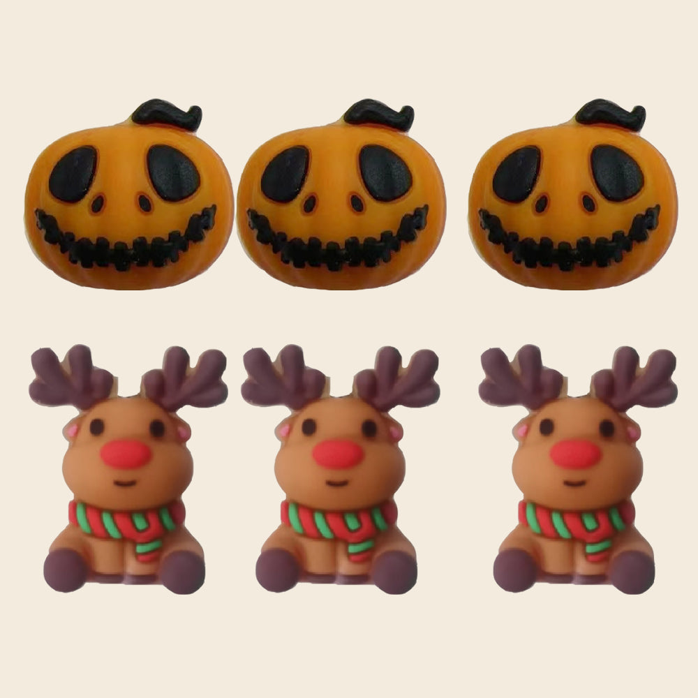 Wholesale 10pcs Cartoon 3D Christmas & Halloween Pumpkin Elk Silicone Beads