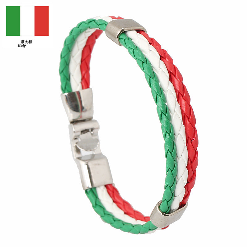 Pulsera de cuero de cuero de cuero de colores al por mayor de la bandera tejida