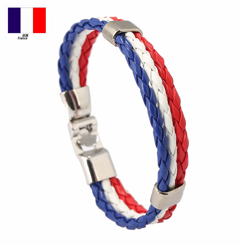 Pulsera de cuero de cuero de cuero de colores al por mayor de la bandera tejida