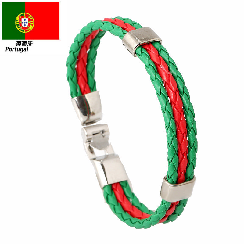 Pulsera de cuero de cuero de cuero de colores al por mayor de la bandera tejida