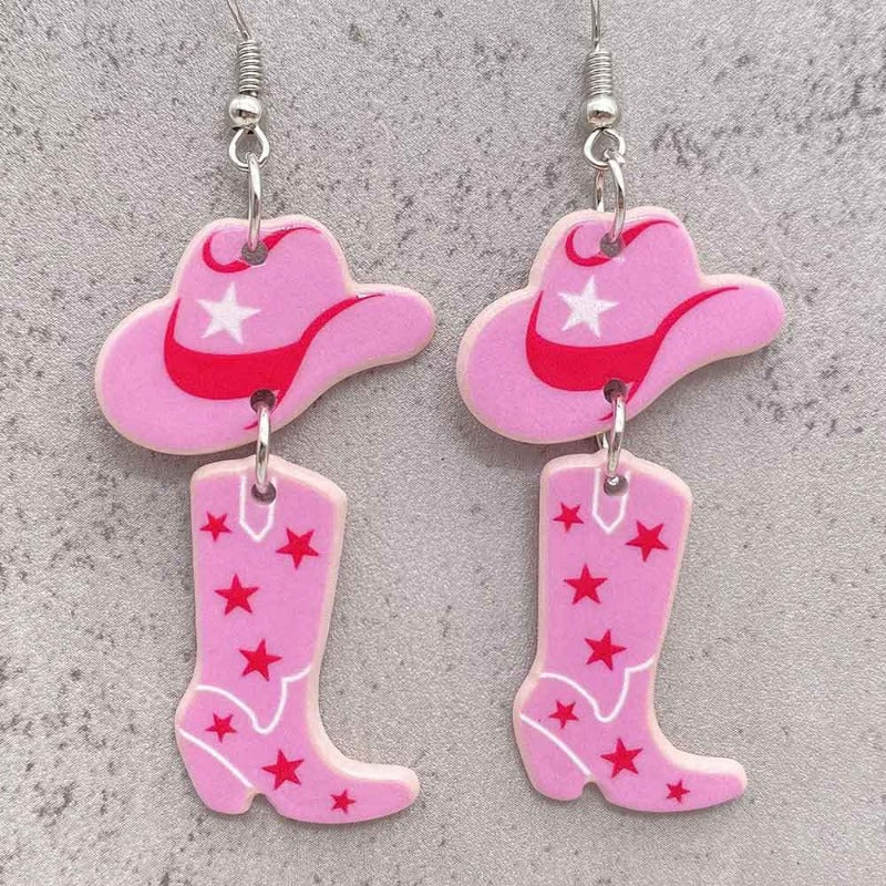 Wholesale Pink Western Cowboy Style Acrylic Earrings