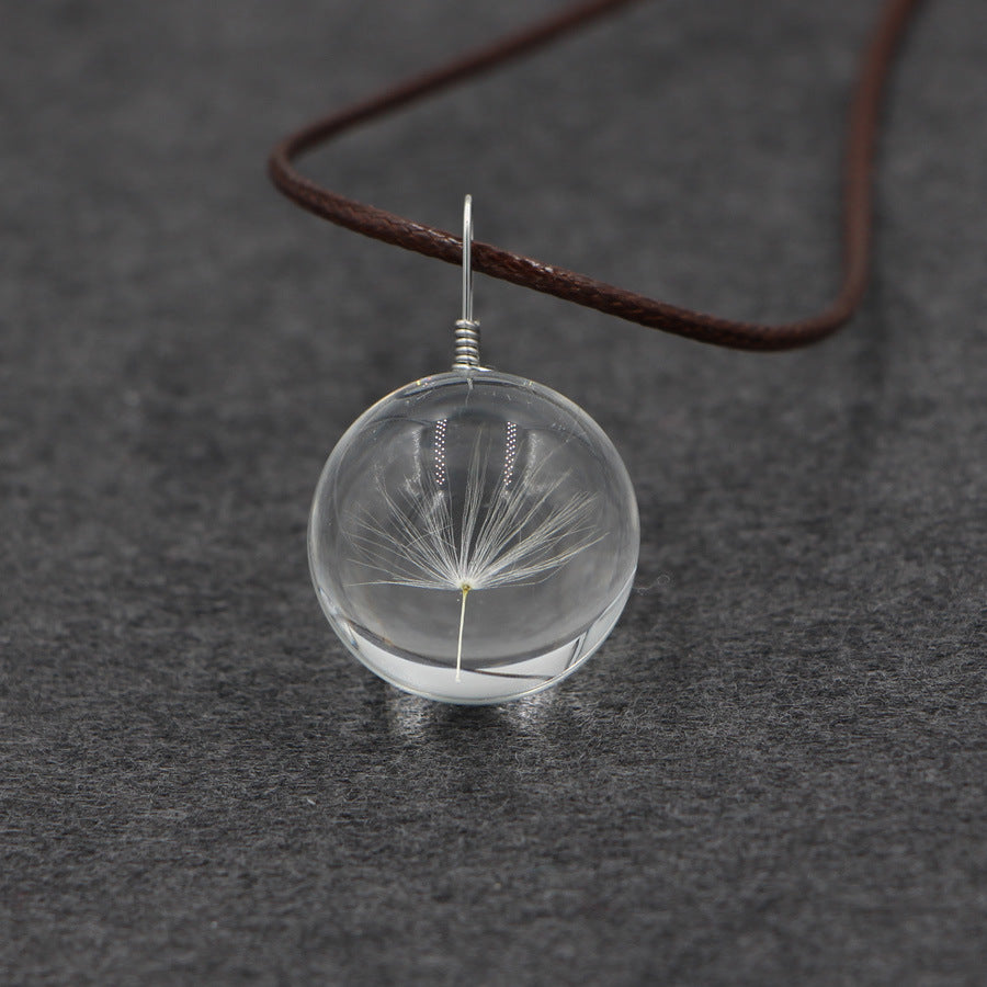 Wholesale Glass Dandelion Pressed Flower Pendant Necklace Handmade Dry Flower Jewelry For Women Trendy Gift