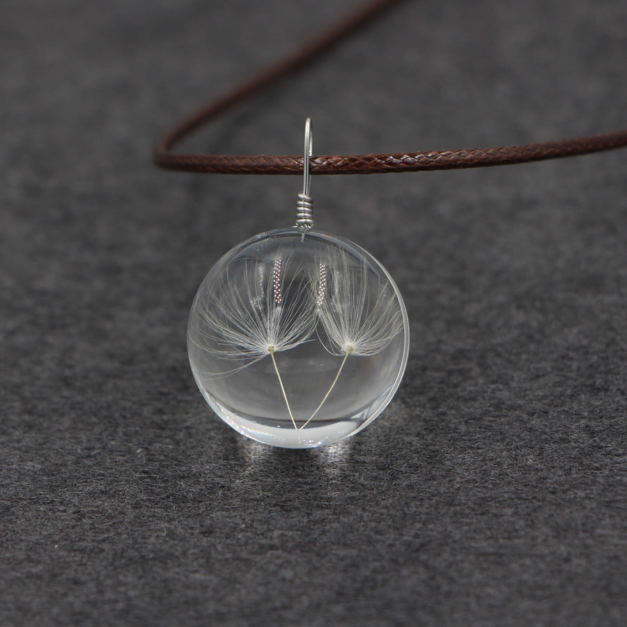 Wholesale Glass Dandelion Pressed Flower Pendant Necklace Handmade Dry Flower Jewelry For Women Trendy Gift