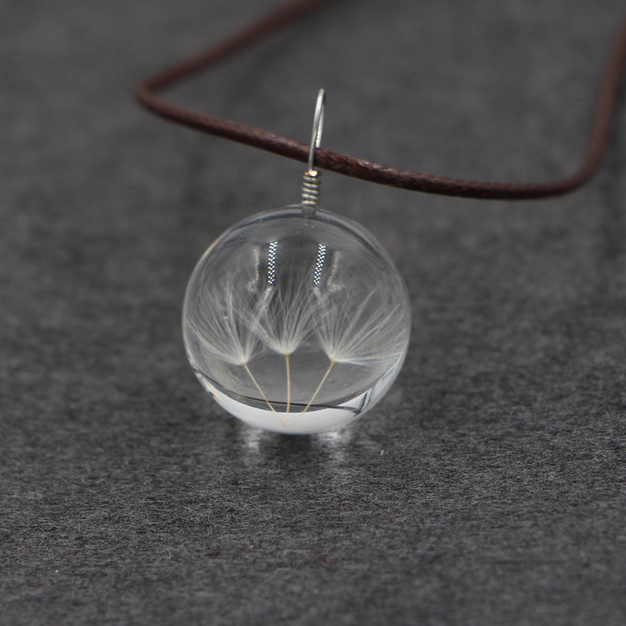 Wholesale Glass Dandelion Pressed Flower Pendant Necklace Handmade Dry Flower Jewelry For Women Trendy Gift
