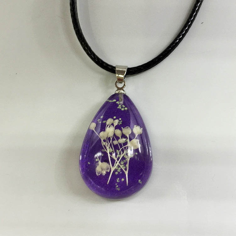 Wholesale 6pcs Gypsophila Dried Flower Resin Epoxy Luminous Pendant Necklace