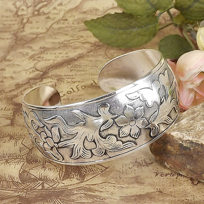 Wholesale Retro Ethnic Style Peony Wide Bracelet