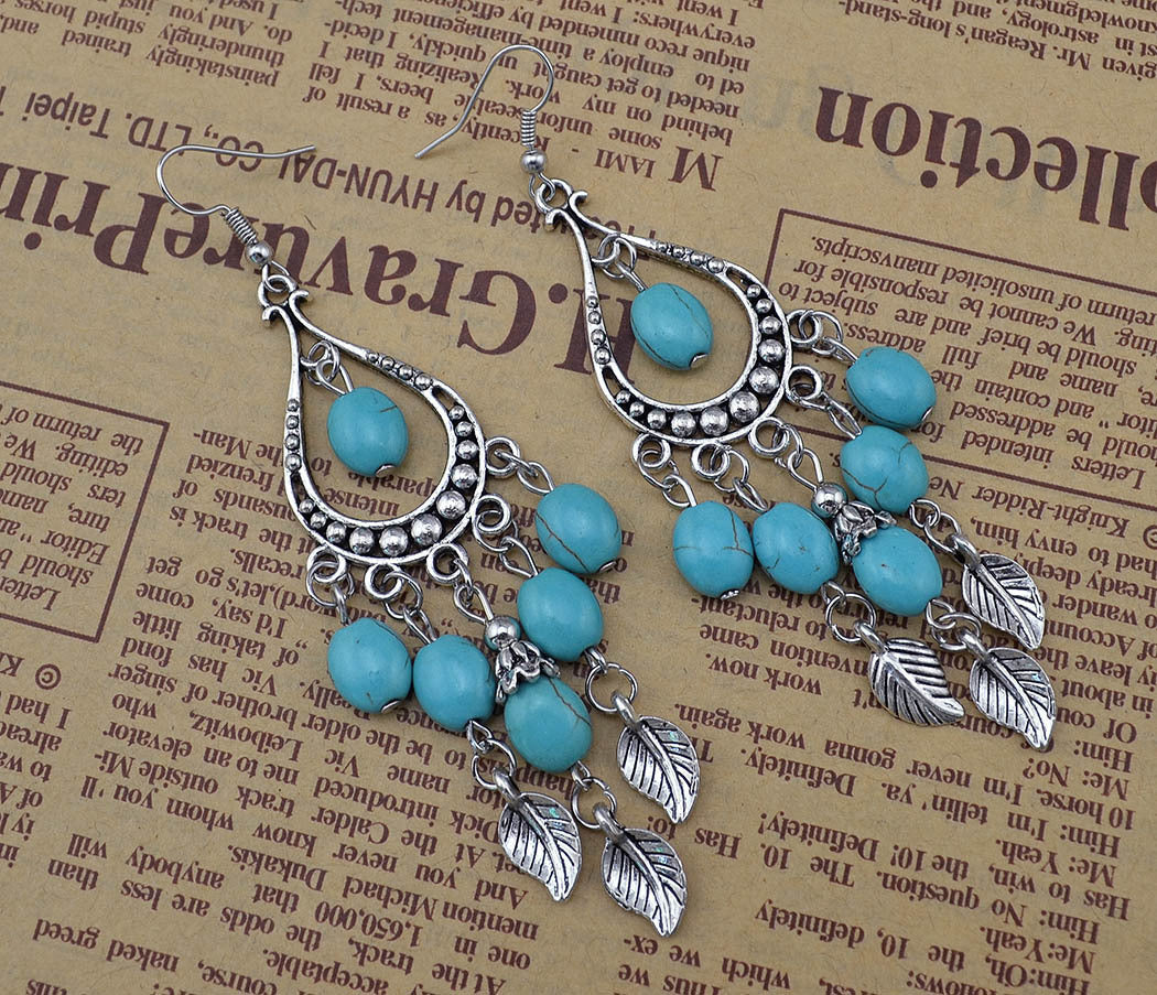 Pendientes de forma de caída larga de la rama de la hoja al por mayor