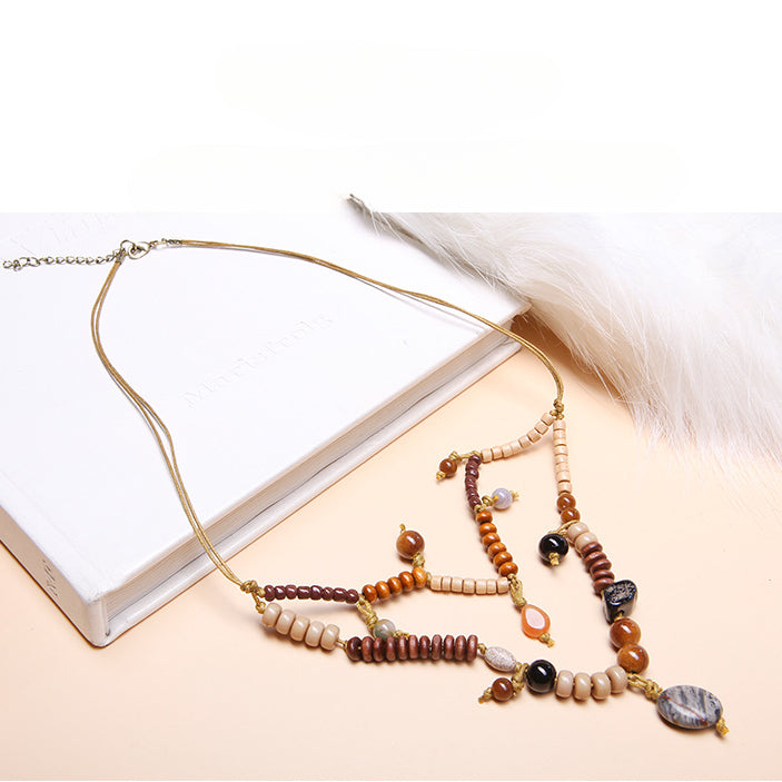 Wholesale Bohemian Wood Beads Turquoise Pendant Necklace