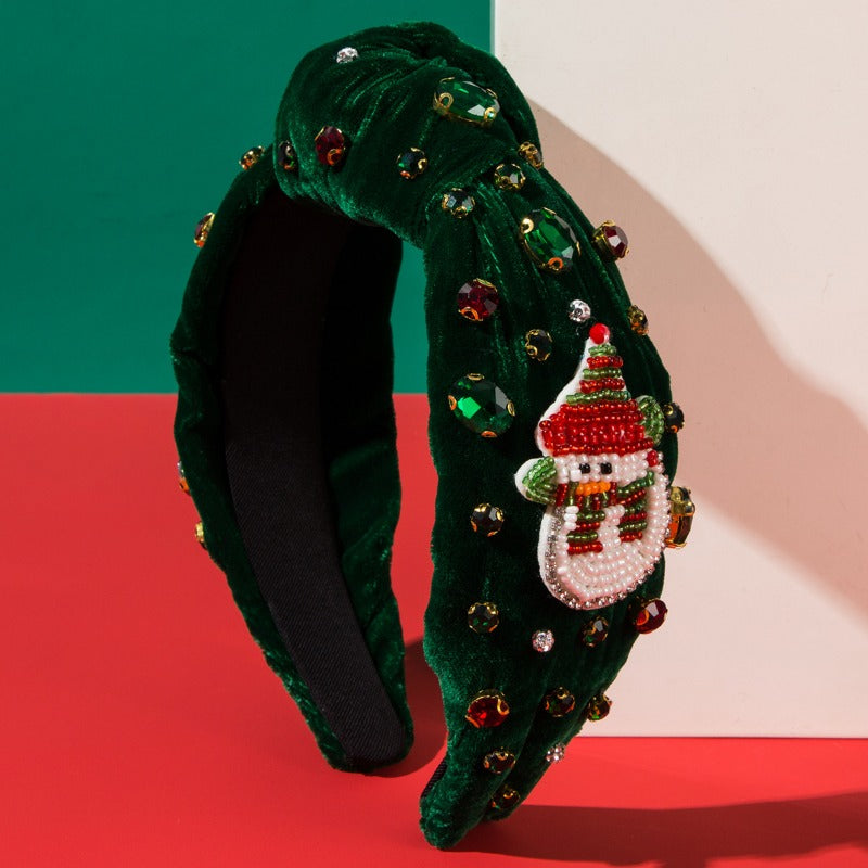 Wholesale Velvet Cloth with Diamond and Hand Sewn Rice Beads Christmas Headband