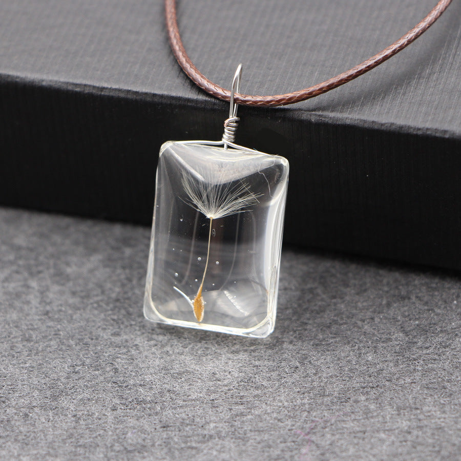 Wholesale Handmade Dandelion Glass Pendant Necklace Three Flower Oval Design Fashion Jewelry Accessory For Gift And Everyday Wear