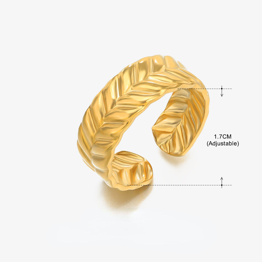 Wholesale Open Adjustable Leaf Gold Stainless Steel Ring