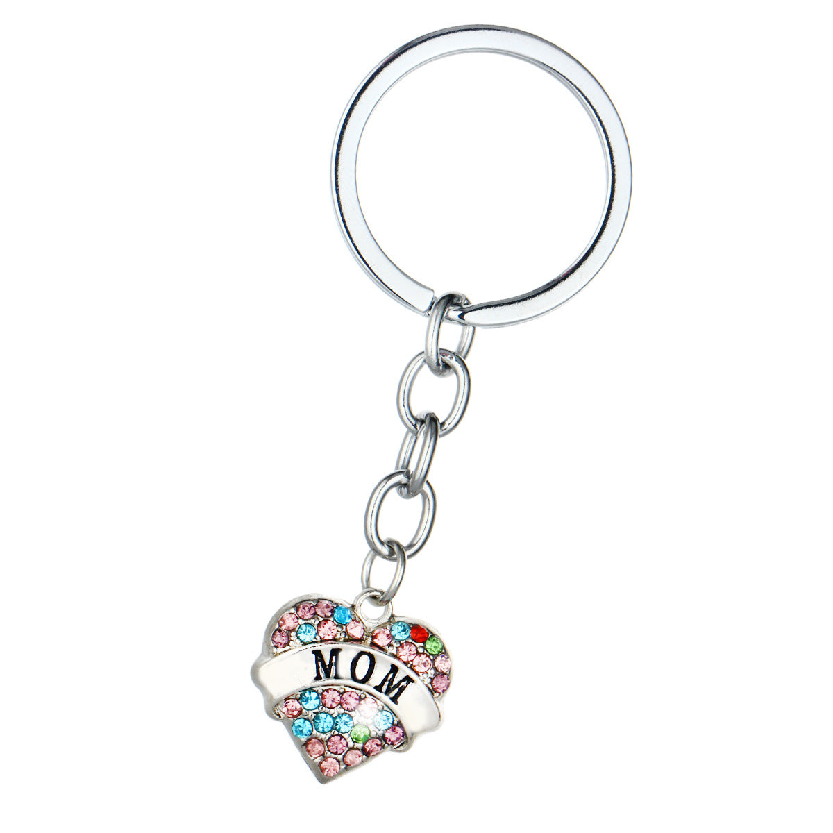 Wholesale Mother's Day Alloy Heart Inlaid Diamond Engraved Keychains