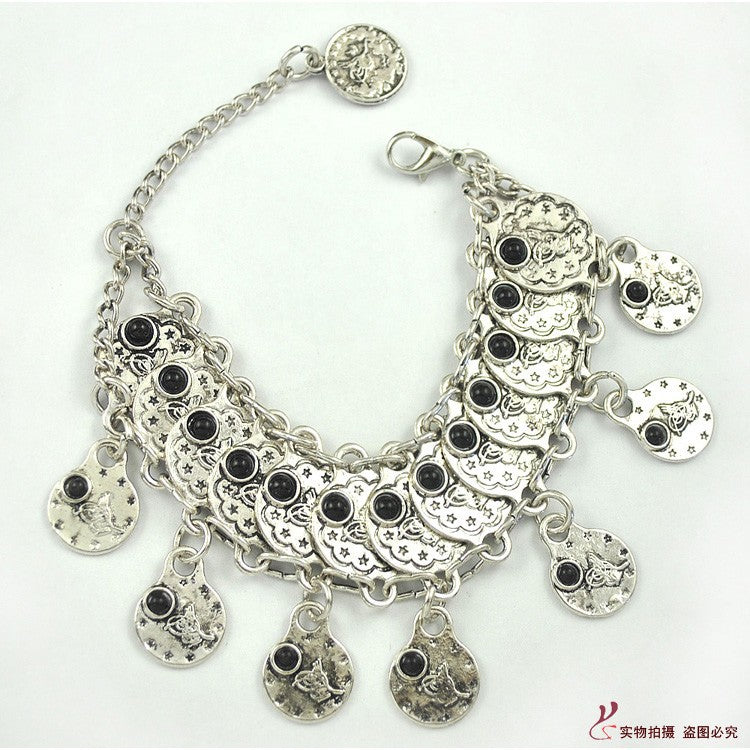 Wholesale Vintage Antique Silver Coin Tassel Bracelet