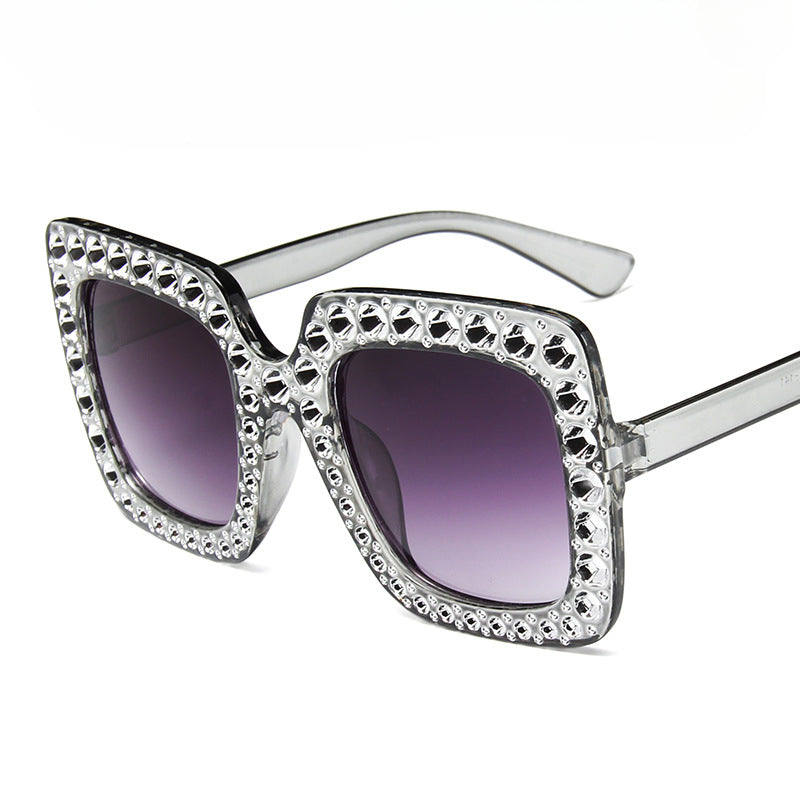 Wholesale PC Diamond Plated Large Frame Retro Square Sunglasses