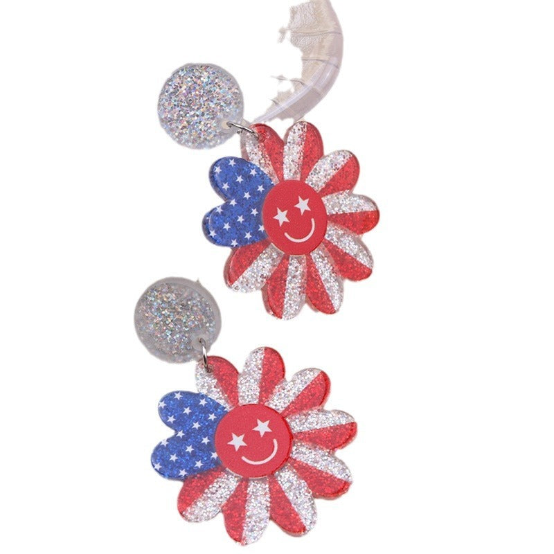 Wholesale Independence Day Elements Red, White and Blue National Flag Colorful Love Acrylic Earrings