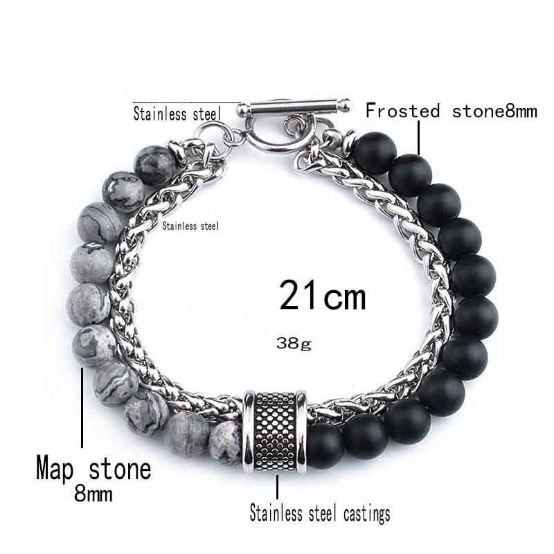 Wholesale Stainless Steel Double Layer Frosted Stone Men's Bracelet