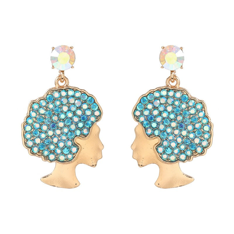 Wholesale Afro Curly Hair Full Diamond Earrings