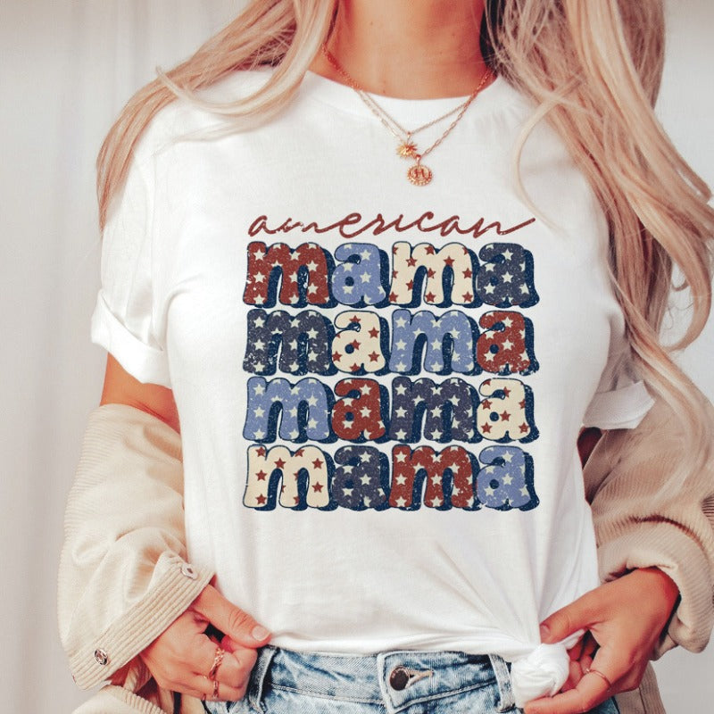 Wholesale Mother's Day Printed Round Neck Modal Short Sleeves