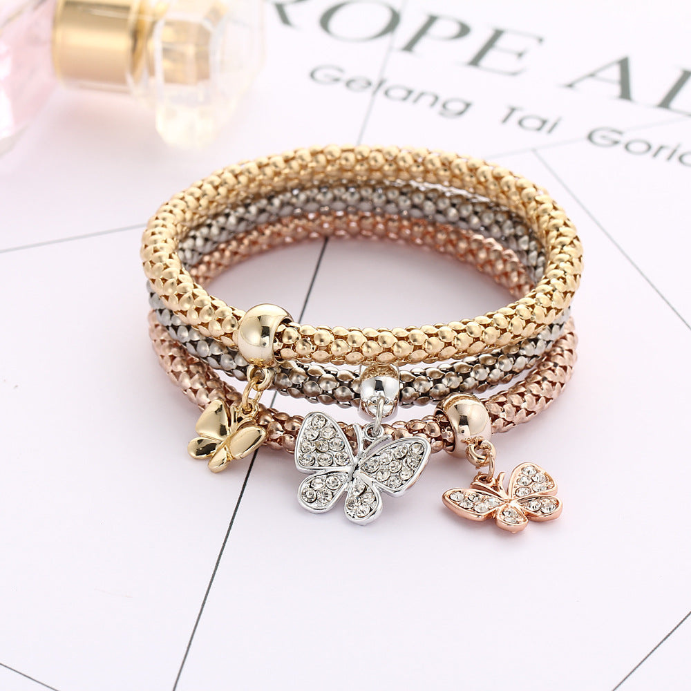Wholesale Diamond Butterfly Bracelet Alloy Three Color Set