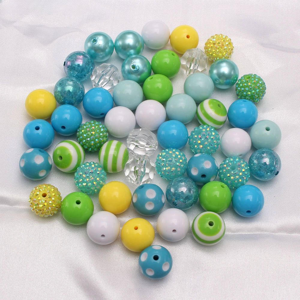 Wholesale 50pcs Blue Green Yellow 20MM Mixed Color Combination DIY Acrylic Beads