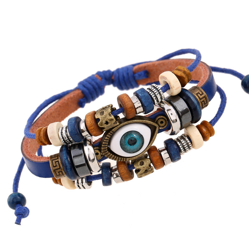 Wholesale Beaded Devil's Eye Cowhide Bracelet