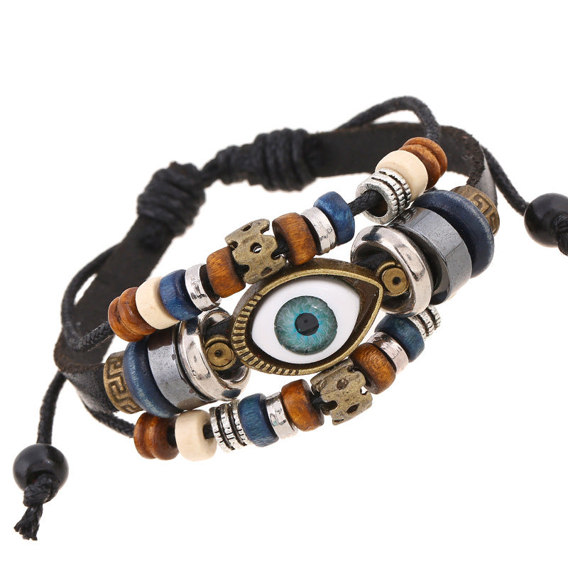 Wholesale Beaded Devil's Eye Cowhide Bracelet