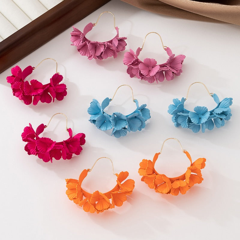 Wholesale Pleated Metallic Color Flower Geometric Fashion High-end Temperament Earrings