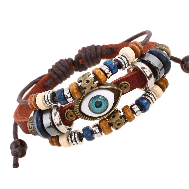 Wholesale Beaded Devil's Eye Cowhide Bracelet