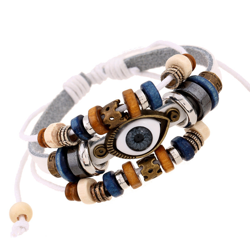 Wholesale Beaded Devil's Eye Cowhide Bracelet