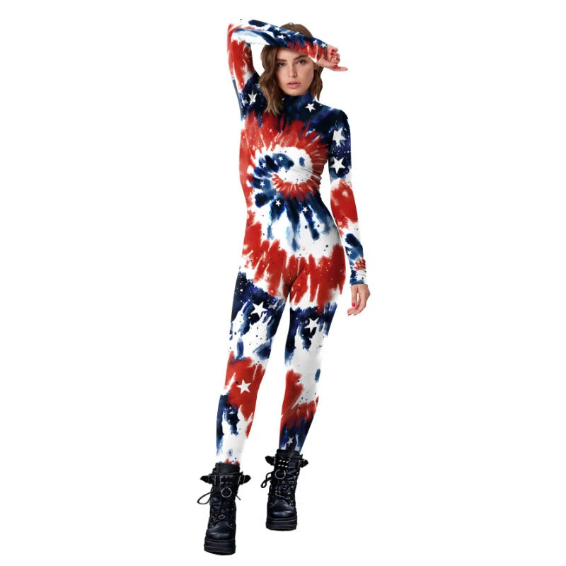 Wholesale Independence Day Tie Dye Bodysuit Digital Printing Festive Bodysuit