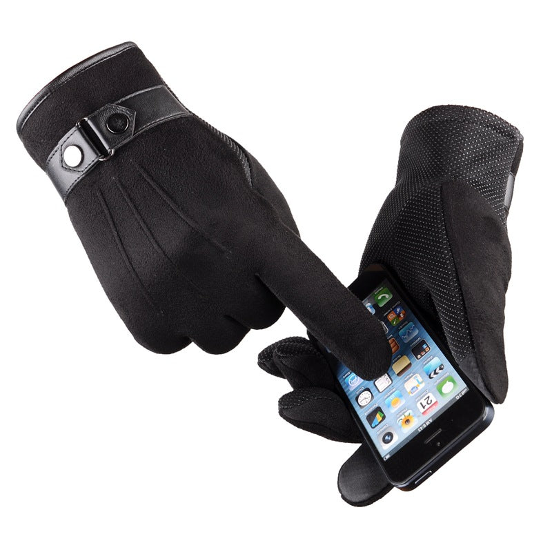 Wholesale suede touch screen men winter thick warm gloves