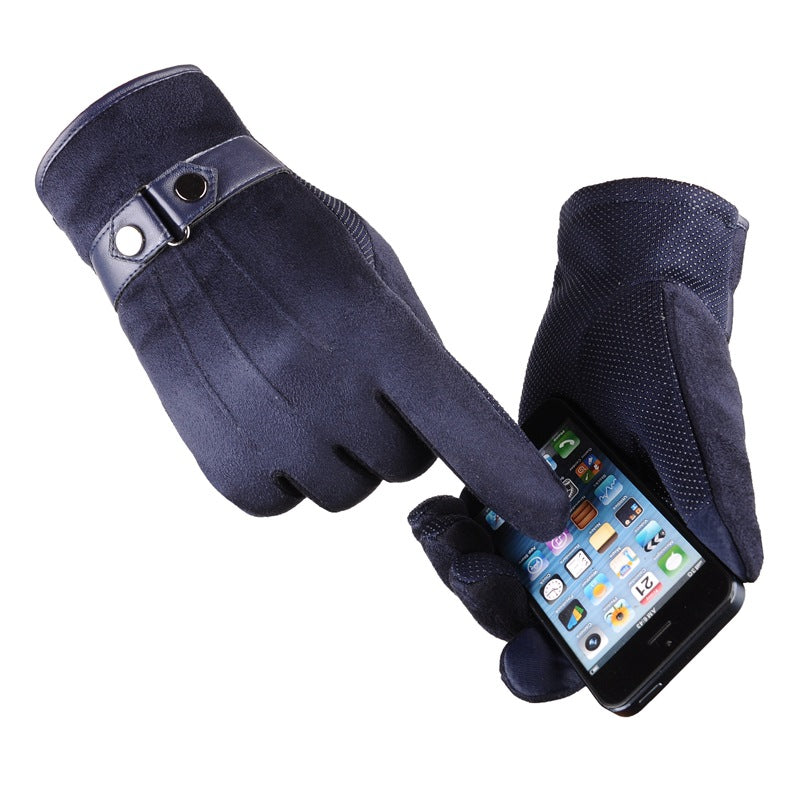 Wholesale suede touch screen men winter thick warm gloves