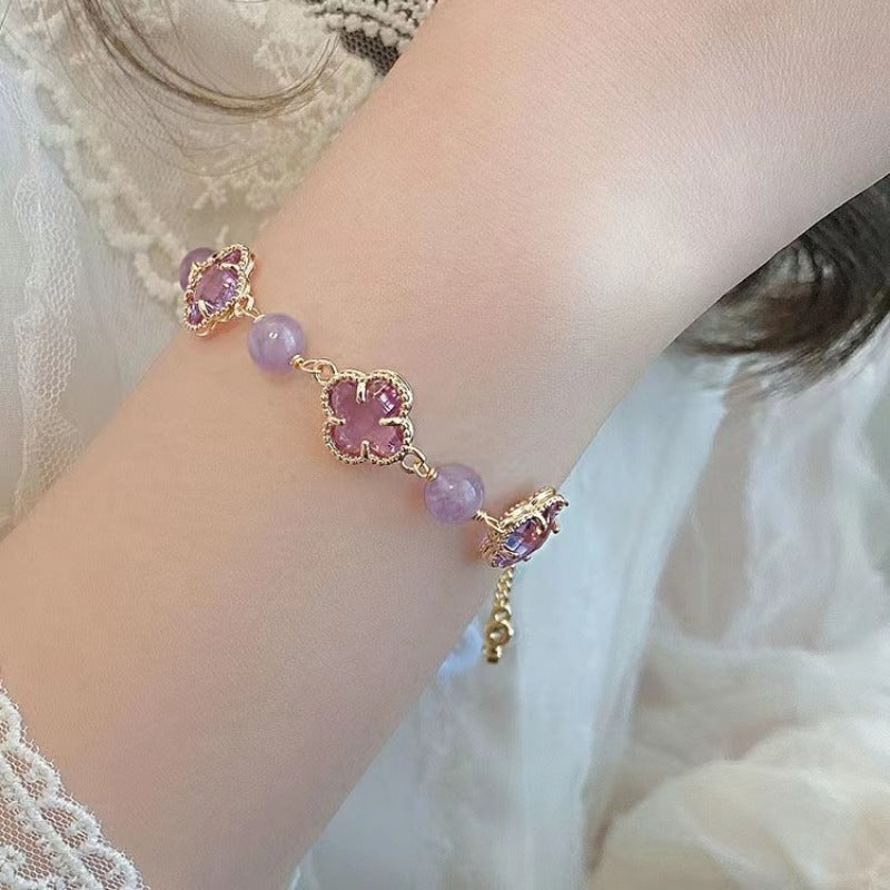 Wholesale Natural Amethyst Gray Four-leaf Clover Bracelet
