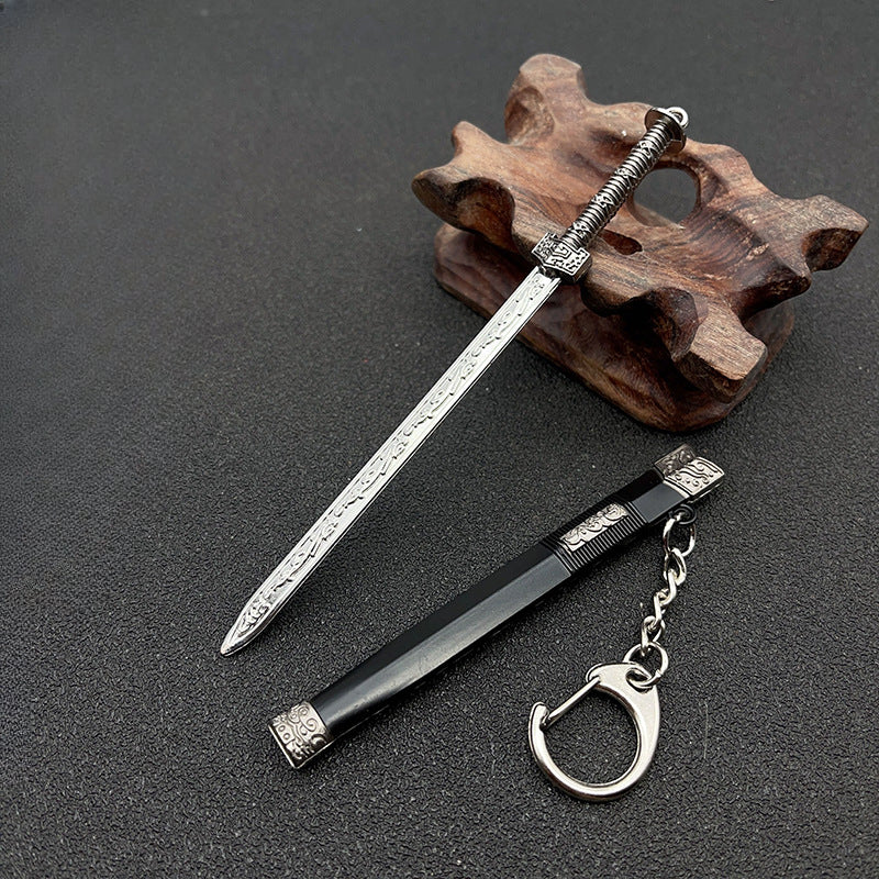 Wholesale Mini Sword Weapon Model with Sheath Embroidered Spring Knife Pendant